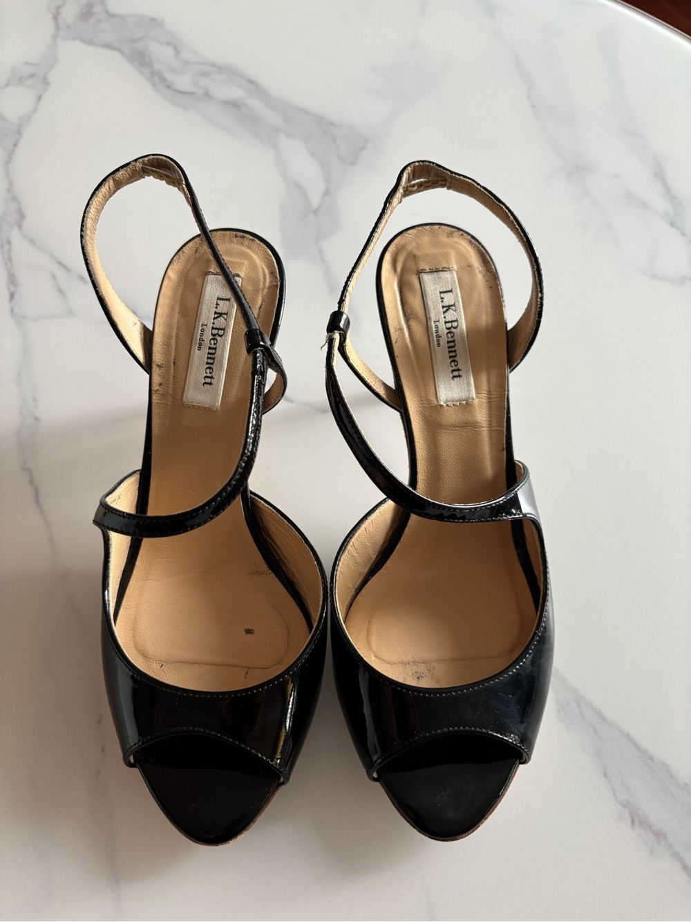 LK Bennett Black Patent Peep-Toe Slingback Heels - Picture 3 of 6